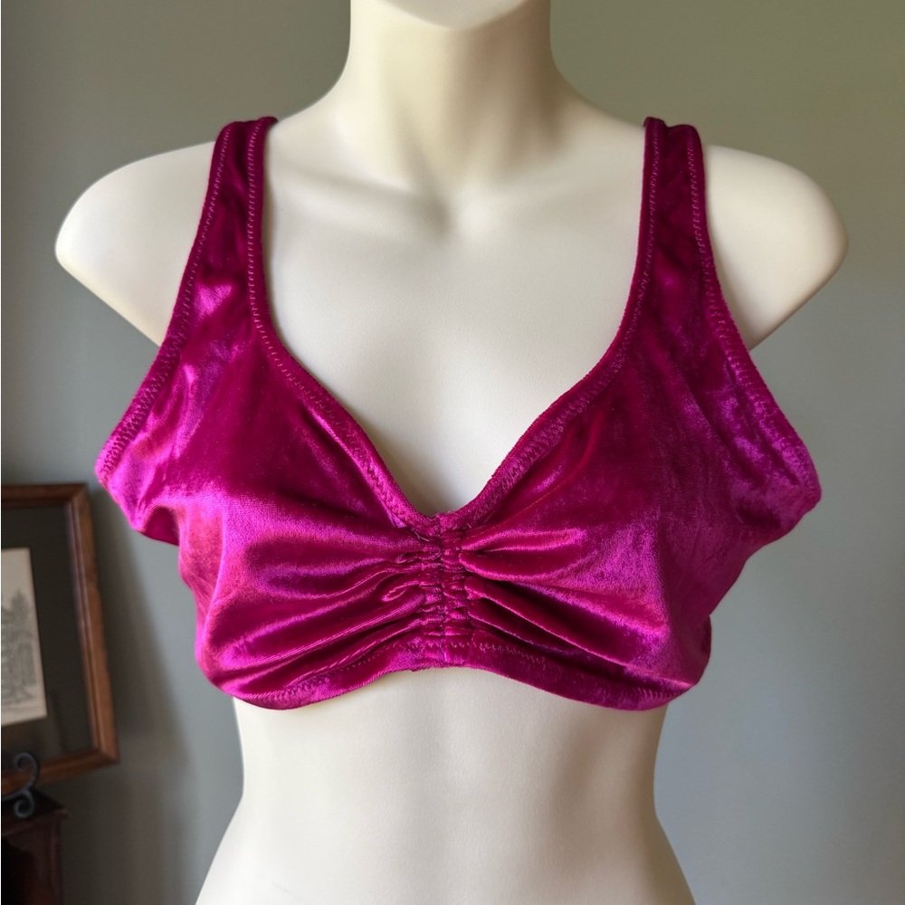 INTIMATELY FREE PEOPLE RHIANNON VELVET SOFT BRA BRALETTE RED BERRY LARGE